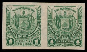 ✔️ EL SALVADOR 1896 - UPU IMPERFORATED PAIR WM117HBNC SC.146 MNGAI NH [036]