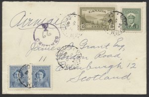 1948 Short Paid Cover Air Mail Vancouver to Scotland 11c Short = T 66 Centimes