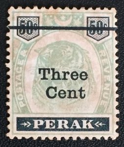 Malaya 1900 Perak Tiger 3c opt 50c NO STOP after “Cent MNG SG#85b M2326