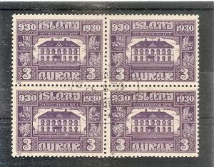 Iceland 152 Used 1930 3a Parliament Building Block of 4