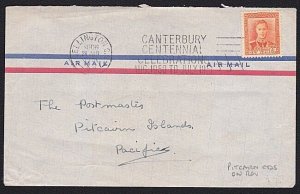 PITCAIRN 1951 cover ex New Zealand with arrival cds on reverse.............A