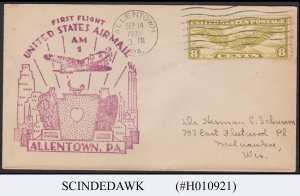 UNITED STATES USA - 1935 AIR MAIL ALLENTOWN to  MILWAUKEE FIRST FLIGHT COVER FFC