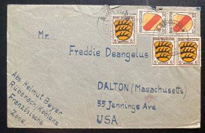 1947 Rubenach French Zone Germany Postwar Cover to Dalton MA USA