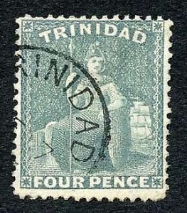 Trinidad SG102 4d Bluish Grey Perf 14 wmk CA Fine used Cat 17 pounds