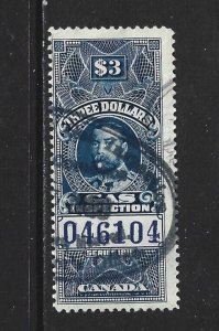 CANADA REVENUE - #FG31 - $3 KING GEORGE V GAS INSPECTION USED STAMP BOB