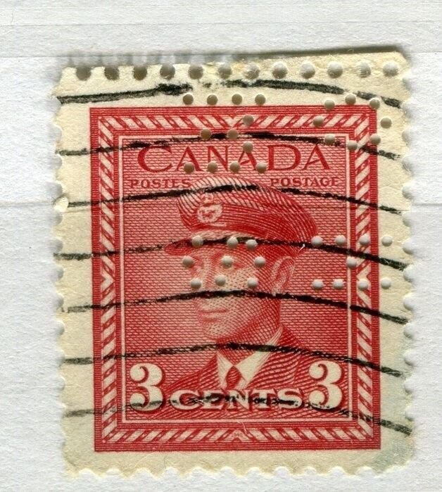 CANADA; 1942-48 early GVI issue OFFICIAL PERFIN issue fine used 3c. value
