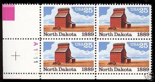 2403 Plate block 25cent North Dakota ND 100 years statehood