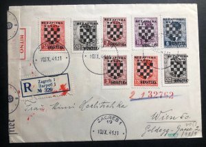 1941 Zagreb Croatia Germany Censored cover To Vienna Austria Provisional Stamp 2