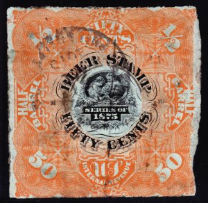 US REA34 50c 1875 Beer Tax Revenue Stamp Used SCV $100