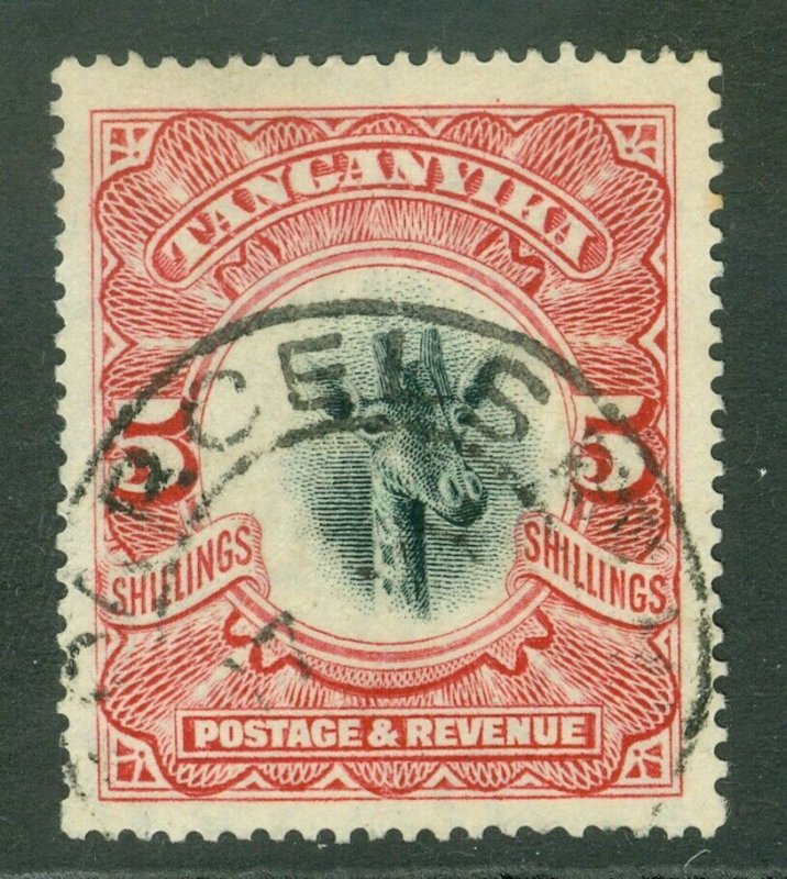 SG 86a Tanganyika 1922-24. 5/- black & scarlet, watermark upright. Very fine...