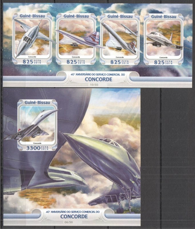 Dz0376 ! Imperf 2016 Guinea-Bissau Concorde Aviation Planes #8494-7+Bl1470 Mnh