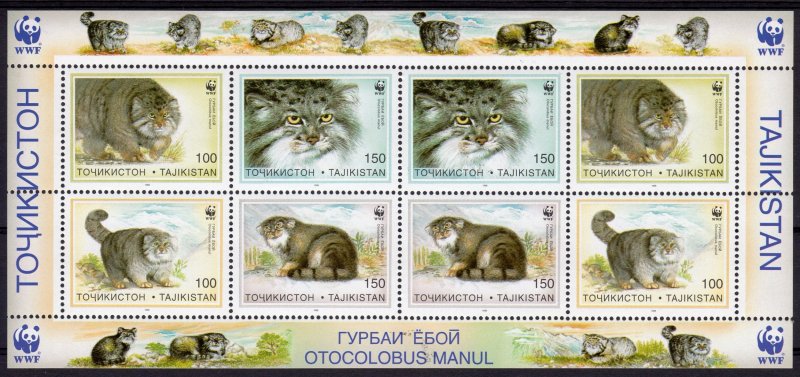 Tajikistan 1996  WWF Pallas Cats Mini-Sheetlet of 2 Sets  Sc # 92/95 MNH