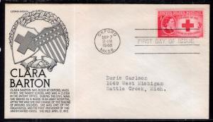 US 967 Clara Barton C Anderson Black Typed FDC