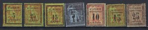 Guadeloupe 3-9 1889 overprints; 3-5 are unused No Gum; 6-9 are MNH (an8172)