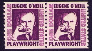 1973 Scott #1305c, $1.00, EUGENE O'NEILL - PLAYWRIGHT - Pair Shiny Gum - MNH