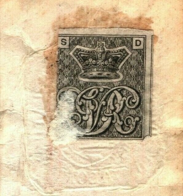 GB QV Cypher Label *RED PAPER* REVENUE Embossed 7/6d Duty Paid PAIR c1840  1349b