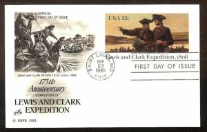 FIRST DAY COVER #UX91 Lewis and Clark 12c Post Card ARTCRAFT U/A FDC 1981