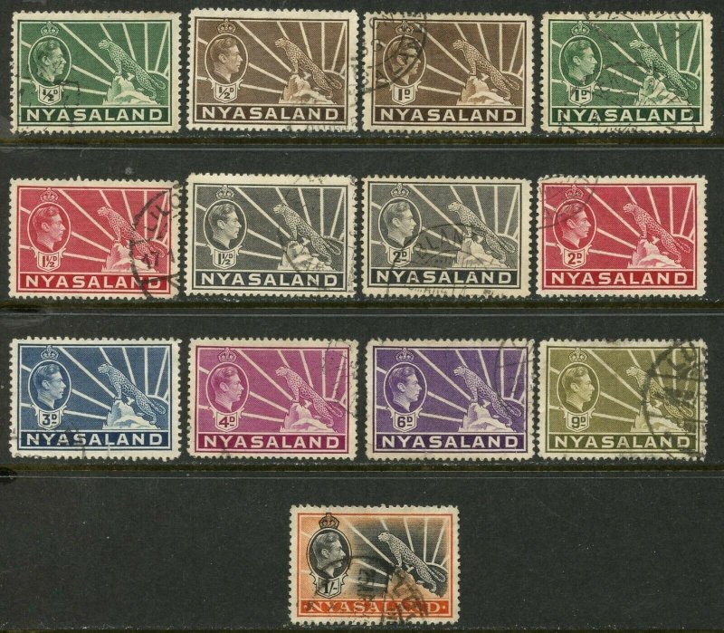 NYASALAND Sc#54-62 (13) 1938-42 KGVI Leopard Set to 1sh Used