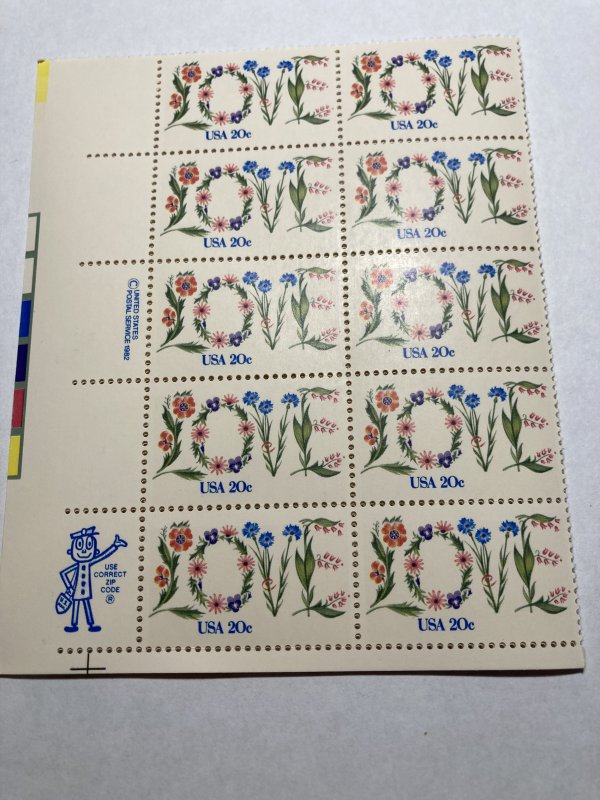 Scott 1951 Love from UL sheet Zip & USPS 8 stamps M NH OG ach