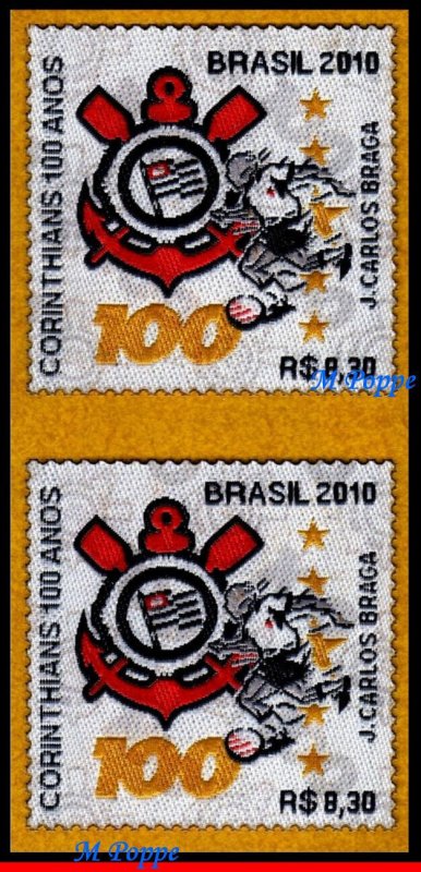 3146 BRAZIL 2010 *UNUSUAL*, STAMP IN CLOTH, CORINTHIANS CLUB, SOCCER, PAIR MNH