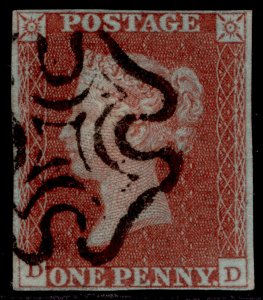 GB QV SG8, 1d red-brown BLACK MX PLATE 35, USED. Cat £65. DD