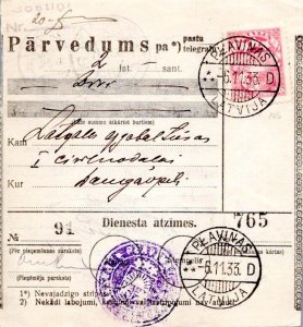 Latvia 20s Arms and Stars 1933 Plavinas, Latvija Post and Telegraph Form to D...