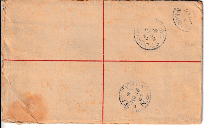 SCHALLSTAMPS - GIBRALTAR 1897 POSTAL HISTORY REGISTERED SEALED COVER ADDR CANADA