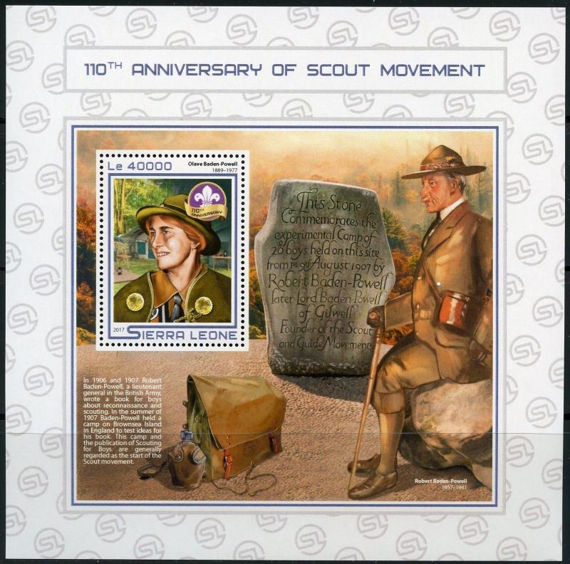 SIERRA LEONE 2017 110th ANNIVERSARY OF THE SCOUT MOVEMENT SOUVENIR SHEET MINT NH