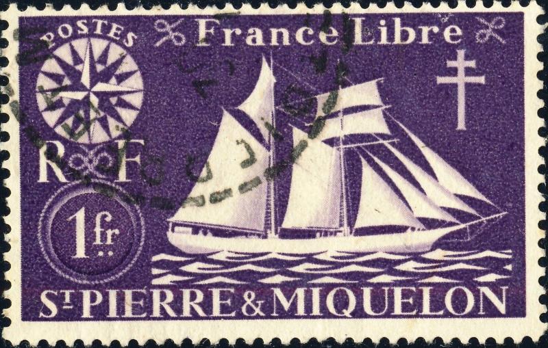 St-PIERRE-&-MIQUELON - 1942 - Yv.302/Mi.305 1fr vioet-brun - Oblitéré TB