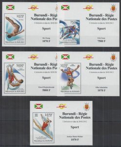 Burundi MNH 5-S/S Olympic Sports Deluxe 2012