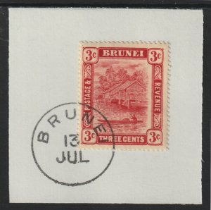 BRUNEI 1908 RIVER SCENE  3c  on piece with MADAME JOSEPH  POSTMARK