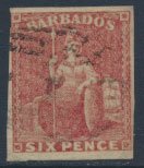 Barbados SG 11 SC# 8  Used  Pale Rose Red 3+ margins please see scans and det...