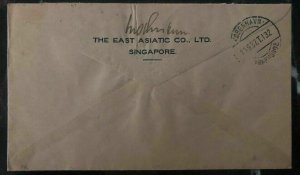 1937 Singapore Malaya Airmail Cover To Copenhagen Denmark Via KLM Amsterdam