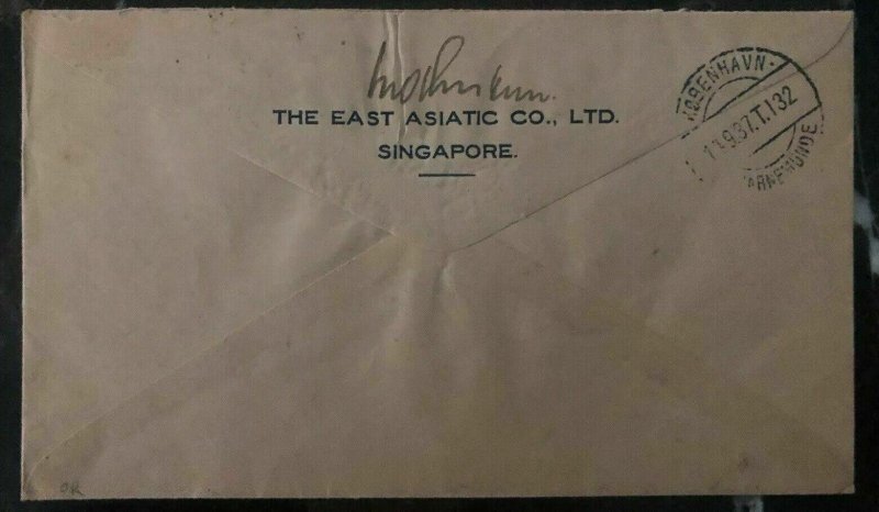 1937 Singapore Malaya Airmail Cover To Copenhagen Denmark Via KLM Amsterdam