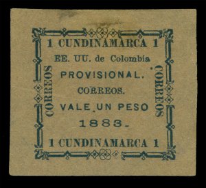 COLOMBIA 1883 CUNDINAMARCA State- Provisional issue - 1p brn Sc# 15 mint MH RARE