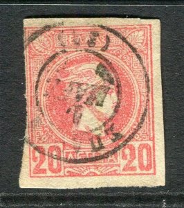 GREECE; 1890s classic Imperf Hermes head issue used Shade of 20l. + POSTMARK