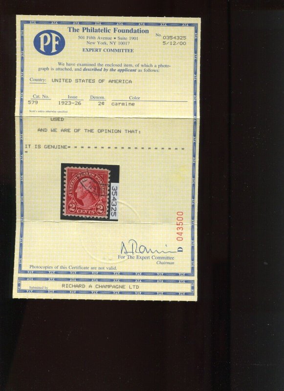 579 Washington Coil Waste USED Stamp with PF Cert (BZ 1265)