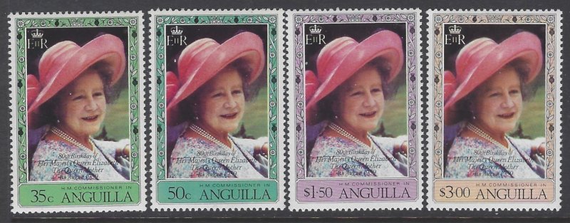 Anguilla, Scott #394-397; Queen Mother Elizabeth, MNH