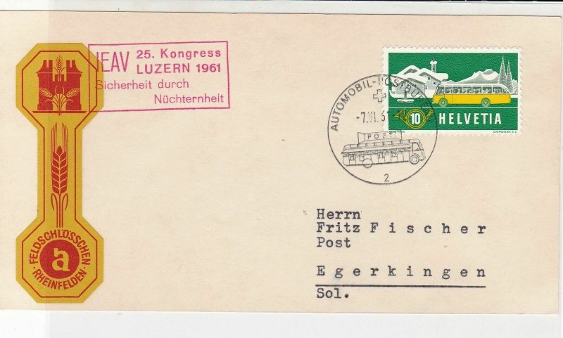 Switzerland 1961 Automobil Post Slogan Cancel  Cinderella Stamps Card Ref 29258