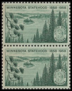 US 1106 Statehood Minnesota 3c vert pair MNH 1958