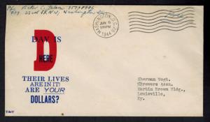 1944 USA Patriotic Cover D Day is Here Washington DC Soldier Free Mail