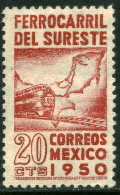 MEXICO 871, 20¢ Opening of Southeastern Railroad. MINT, NH. VF.