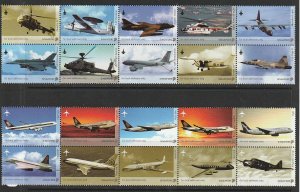 2003 Singapore -Sc 1069-70 - 2 Blocks of 10 - MNH VF - Aircraft - Military/Civil