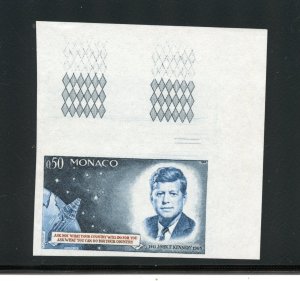 MONACO 1964 JOHN F. KENNEDY MEMORIAL STAMP IMPERF BLK/BL COLOR PROOF II  MINT NH