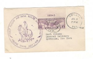 US FIRST FLIGHT COVER: 1931 ABILENE TX W/PLATE# SINGL3