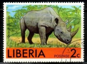 Rhinoceros, African Animal, Liberia stamp SC#763 Used