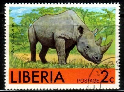 Rhinoceros, African Animal, Liberia stamp SC#763 Used