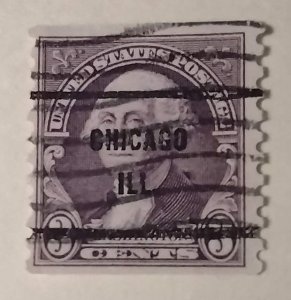 US Scott 721 3c Washington USED F/VF NH Perf 10V Precan CHICAGO ILL USA