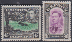 CYPRUS 1938 MNH 45pi & 90pi CAT 