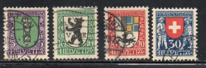 Switzerland Sc B33-36 1925 Pro Juventute Coats of Arms stamp set used